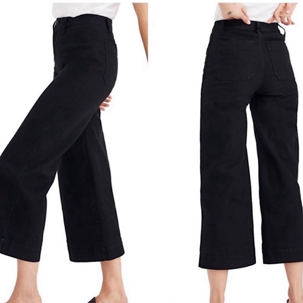 Madewell Women’s Emmett Wide Leg Crop Pants, Size 30P, Black, 98% Cotton